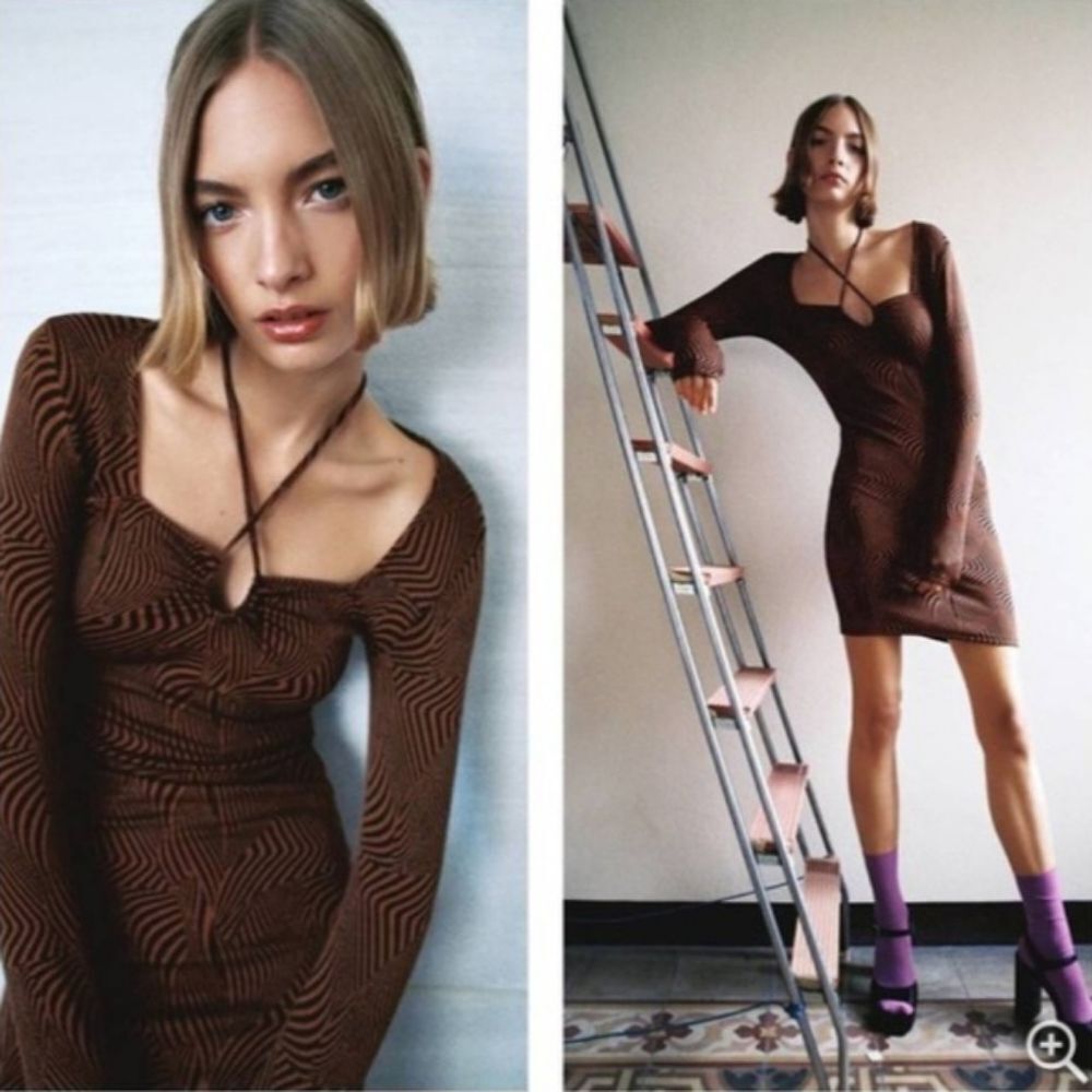 ZARA Jacquard Knit long sleeve Mini Dress  size S